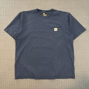 Carhartt T Shirt Men's Large‎ Navy Blue Pocket Tee Workwear Faded Distressed Y2K